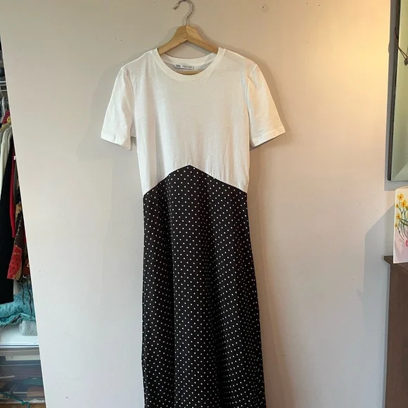 Zara Cotton+Satin Polkadot Dress - Picture 2 of 7